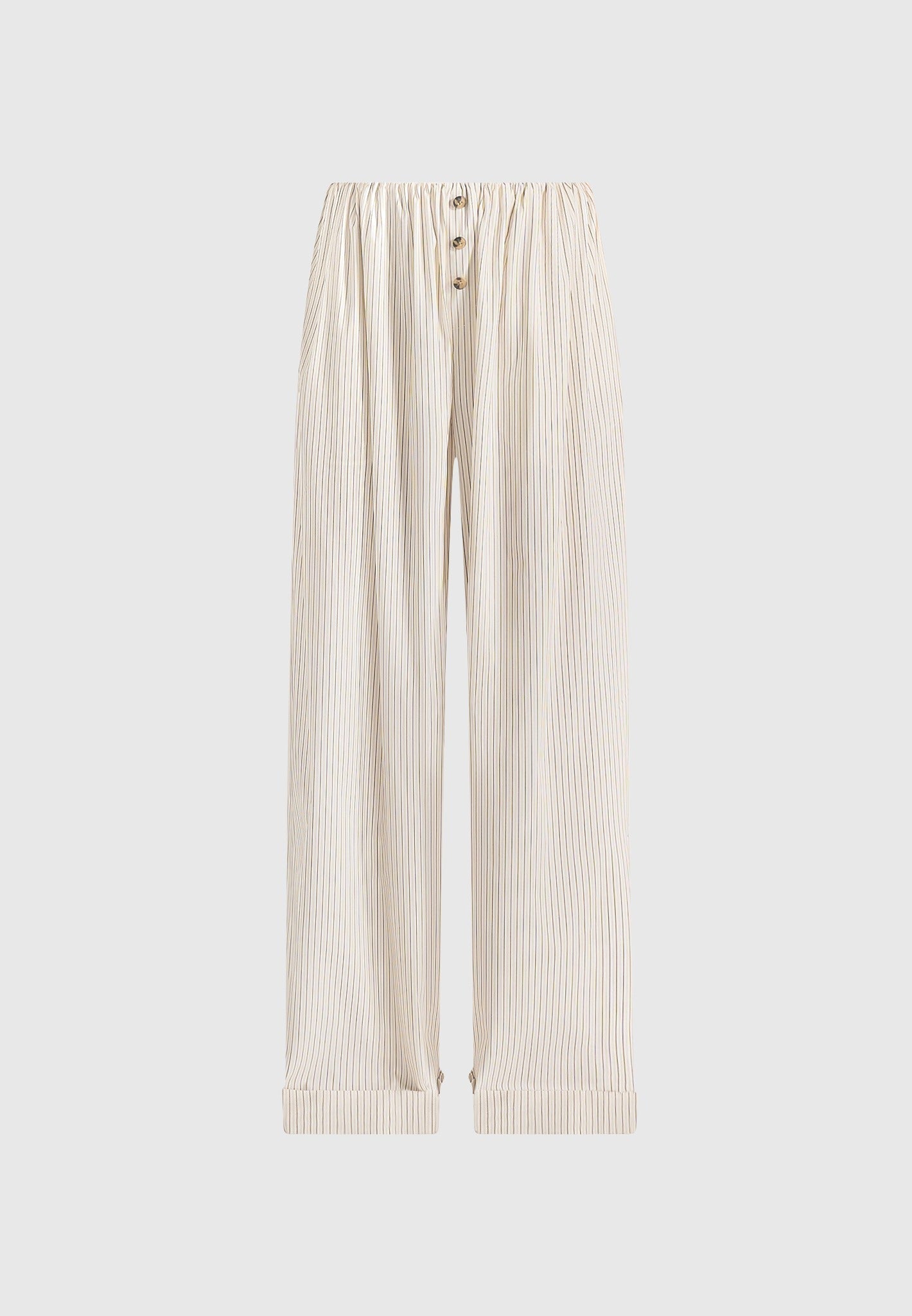 Ivanna - Elasticated Wide Leg Striped Cotton Pants - Cream