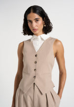 Irene - Collar Detail Cinched Suit Vest - Beige/White