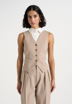 Irene - Collar Detail Cinched Suit Vest - Beige/White