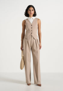 Irene - Collar Detail Cinched Suit Vest - Beige/White