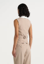 Irene - Collar Detail Cinched Suit Vest - Beige/White