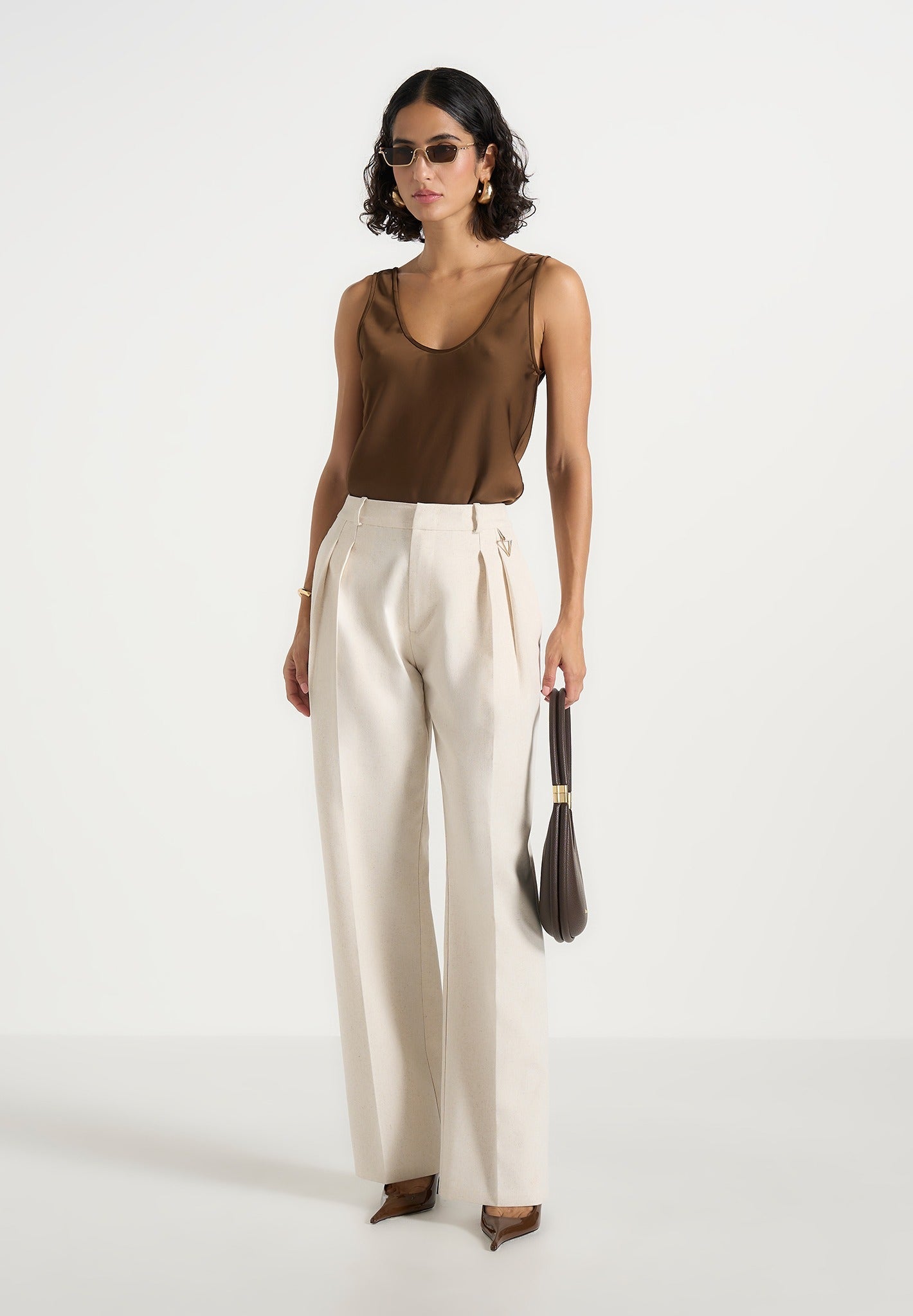 Mathilda - Satin Scoop Neck Open Back Vest - Brown