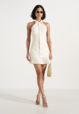 jasmine-halter-neck-pleated-mini-dress-cream