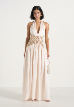 ava-halter-neck-embellished-corset-gathered-maxi-dress-cream