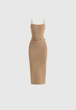 Danika - Metallic Rib Knit Belted Midi Dress - Gold