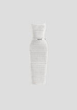 Danika - Metallic Knit Belted Midi Dress - White