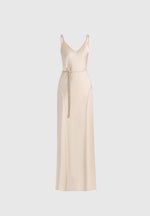 Saffron - Satin Belted Maxi Dress - Champagne