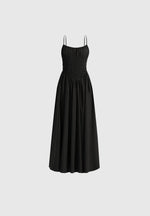 Elva - Smocked Waist Cotton Maxi Dress - Black