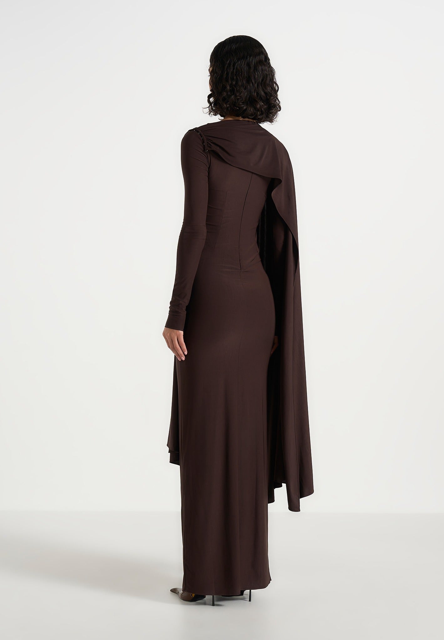 Edena - Asymmetric Ruched Draped Maxi Dress - Brown