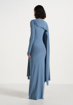 Edena - Asym Ruched Draped Maxi Dress - Blue