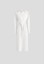 Isa - Belted Cotton Midi Shirt Dress - White