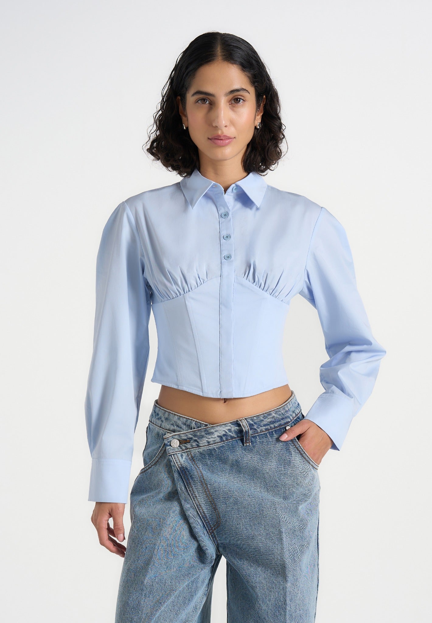 Margot - Corset Cotton Shirt - Pale Blue 