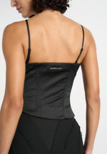 Aurelia - Asymmetric Satin Corset Top - Black