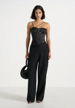 Aurelia - Asymmetric Satin Corset Top - Black