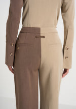 Julie - Two Tone Tailored Pants - Taupe/Brown