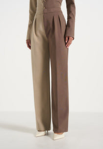 Julie - Two Tone Tailored Pants - Taupe/Brown