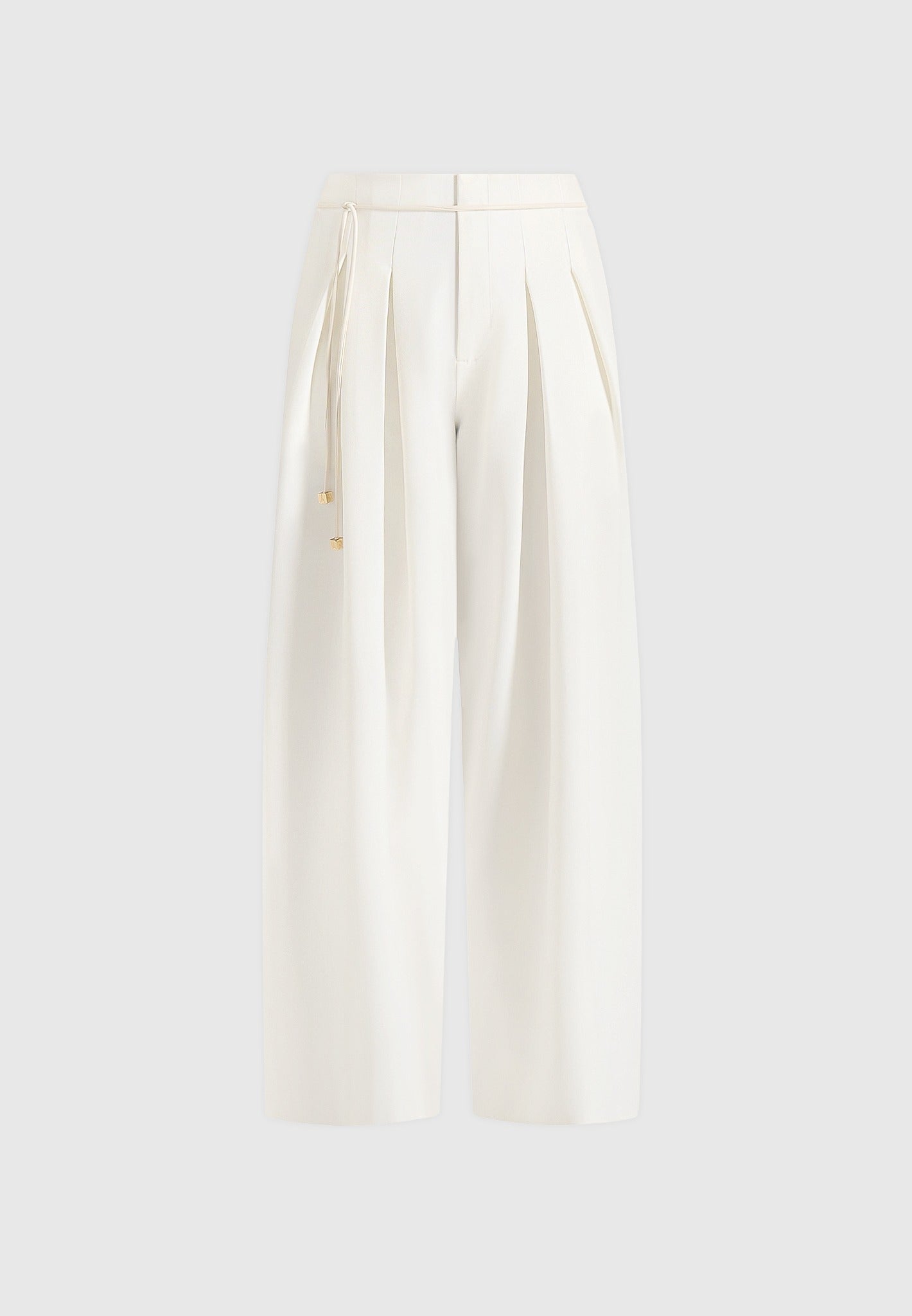 Flora - Box Pleat Wide Leg Belted Pants - White