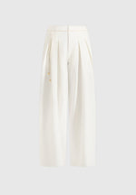 Flora - Box Pleat Wide Leg Belted Pants - White