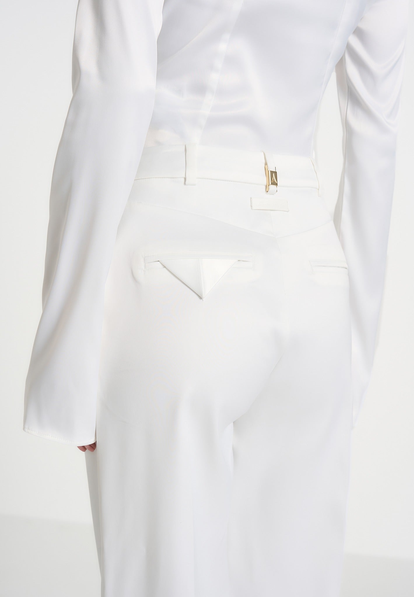 Julie - Satin Twin Pleat Pants - Off White