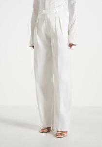 Julie - Satin Twin Pleat Pants - Off White