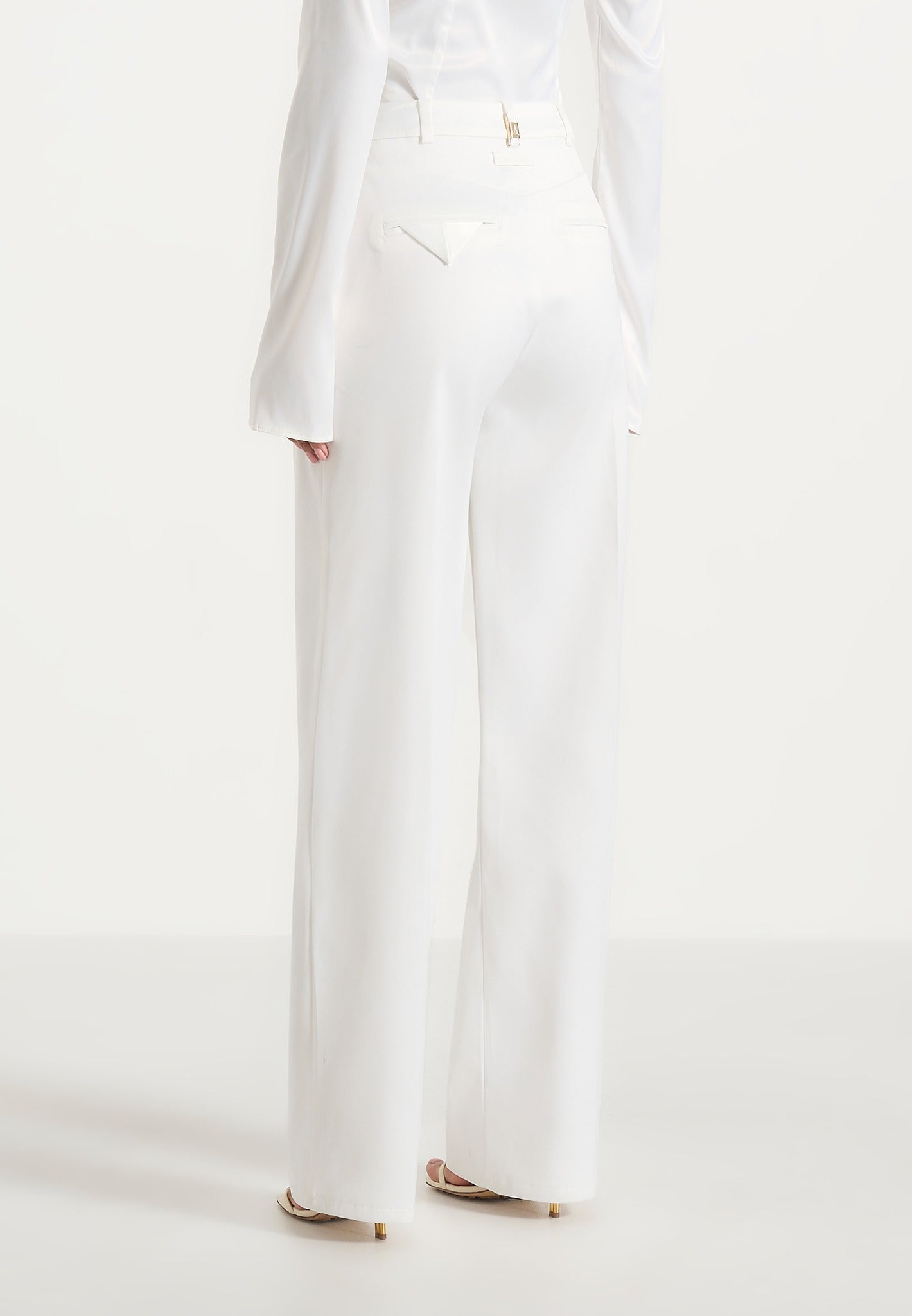 Julie - Satin Twin Pleat Pants - Off White