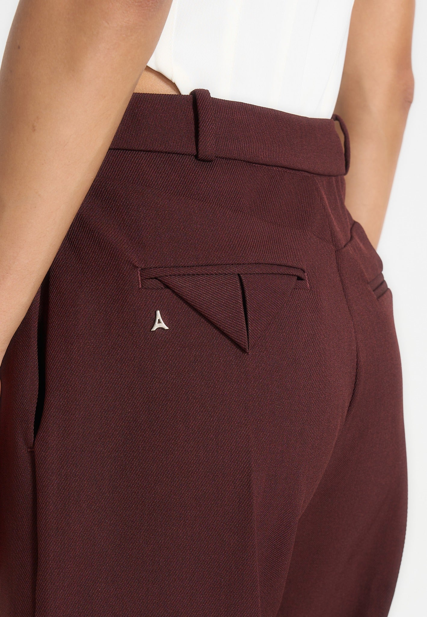 Julie - Tailored Twin Pleat Pants - Wine Red