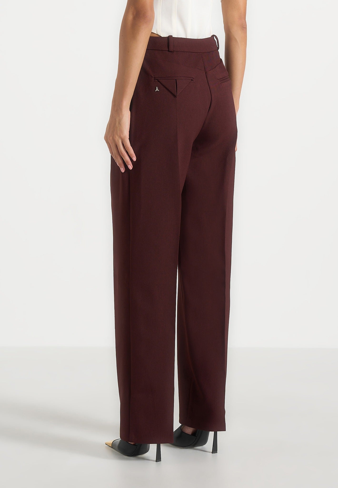 Julie - Tailored Twin Pleat Pants - Wine Red