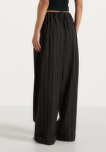 Ivanna - Elasticated Wide Leg Striped Cotton Pants - Black/Brown