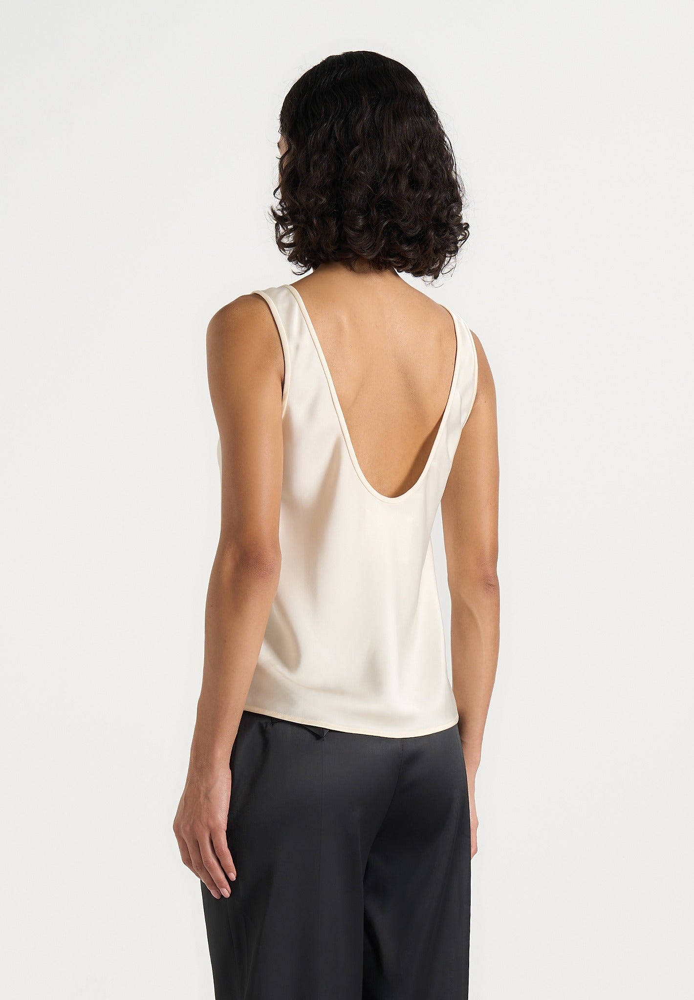 Mathilda - Satin Scoop Neck Open Back Vest - Ivory 