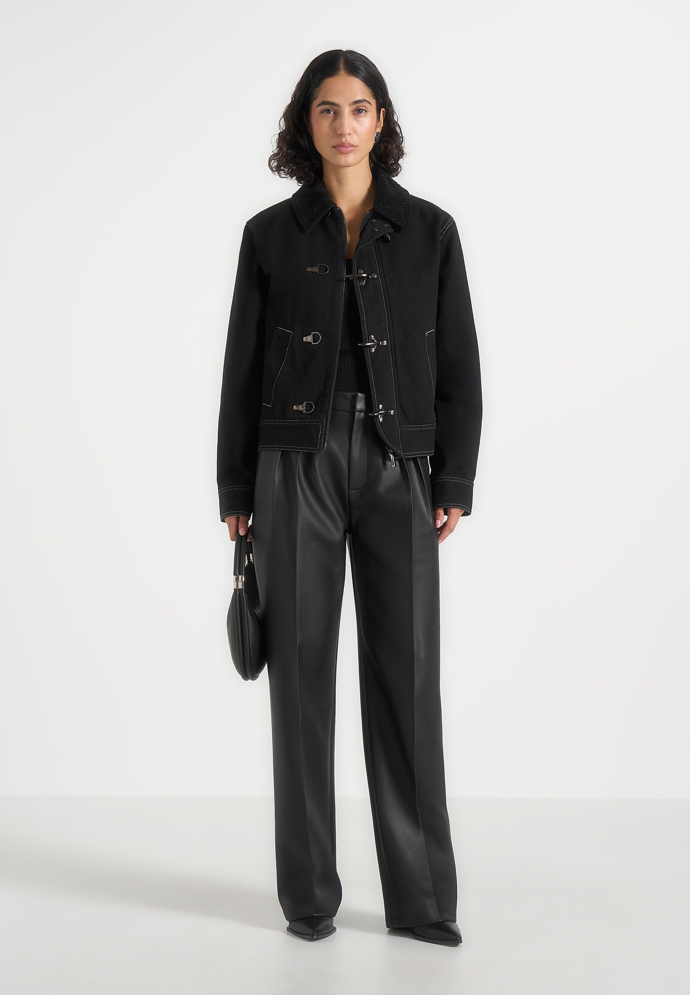 Nino - Clasp Detail Contrast Stitch Gabardine Jacket - Black