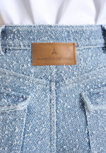 Anne - High Waisted Boucle Denim Cargo Pants - Mid Blue