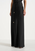 Saffron - Satin Belted Maxi Dress - Black