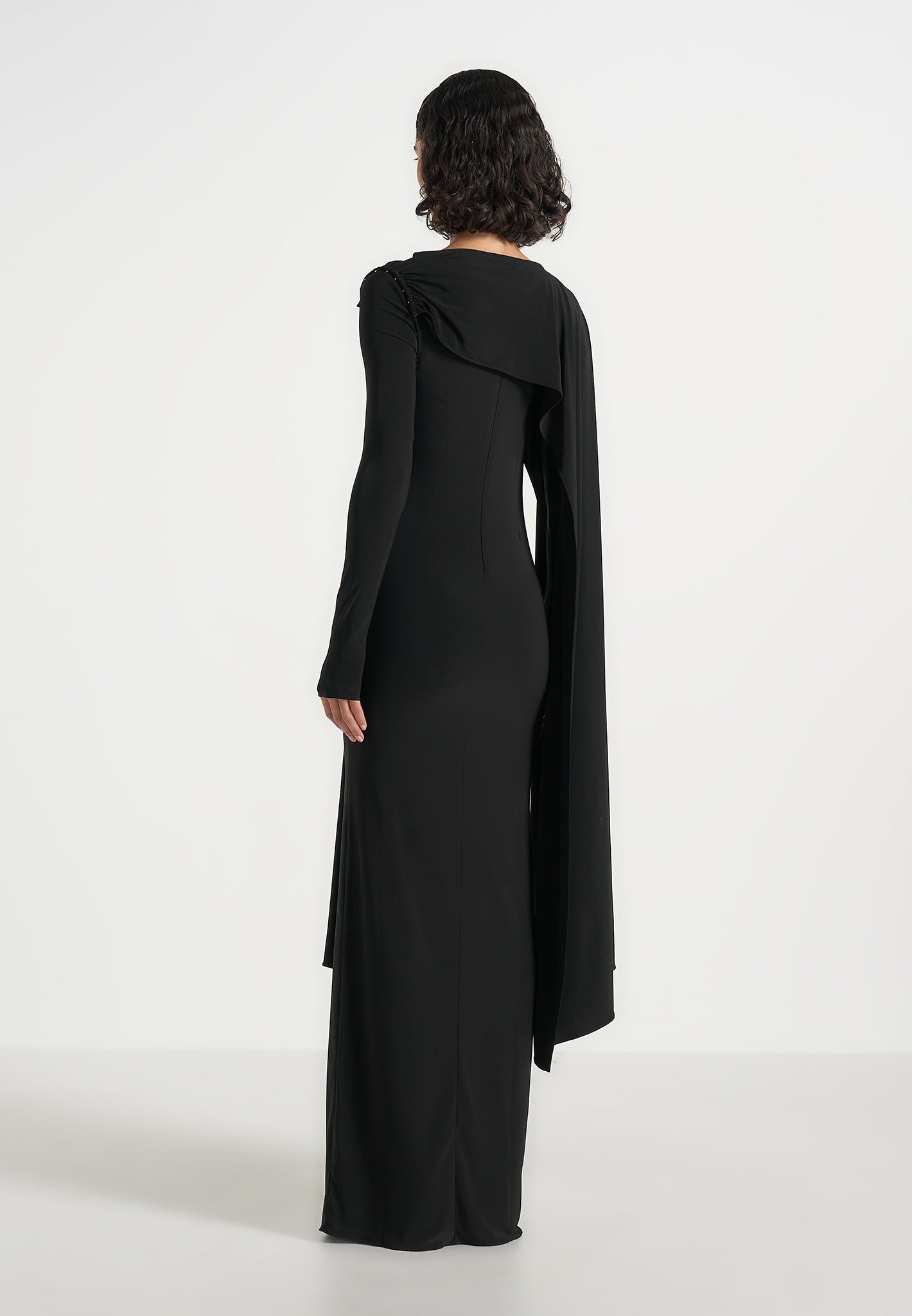 Edena - Asym Ruched Draped Maxi Dress - Black