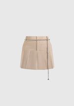 Elise - Tailored Pleated Skort With Belt - Beige