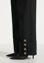 Darlene - Turn Up Detail Tailored Twin Pleat Pants - Black