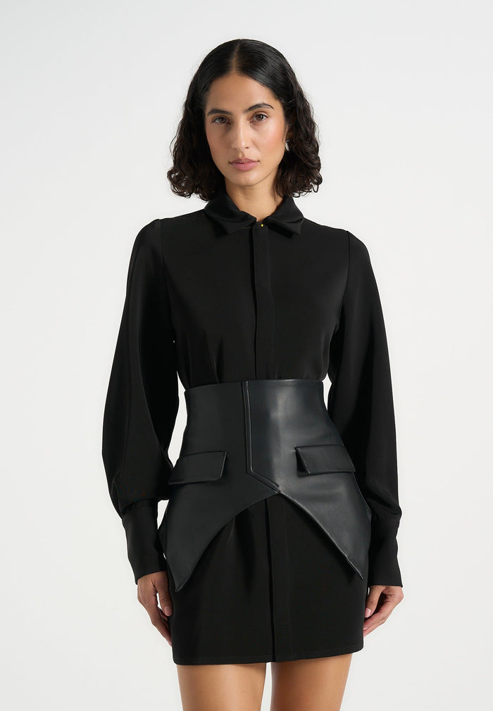 Keira - Corset Overlay Shirt Mini Dress - Black