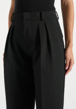 Darlene - Turn Up Detail Tailored Twin Pleat Pants - Black