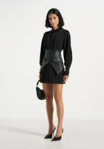 Keira - Corset Overlay Shirt Mini Dress - Black