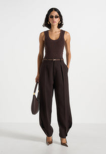 Sophie - Twist Leg Tailored Trousers - Brown