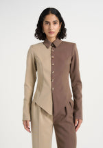 Sonia - Two Tone Tailored Shirt - Taupe/Brown