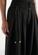 Flora - Box Pleat Wide Leg Belted Pants - Black