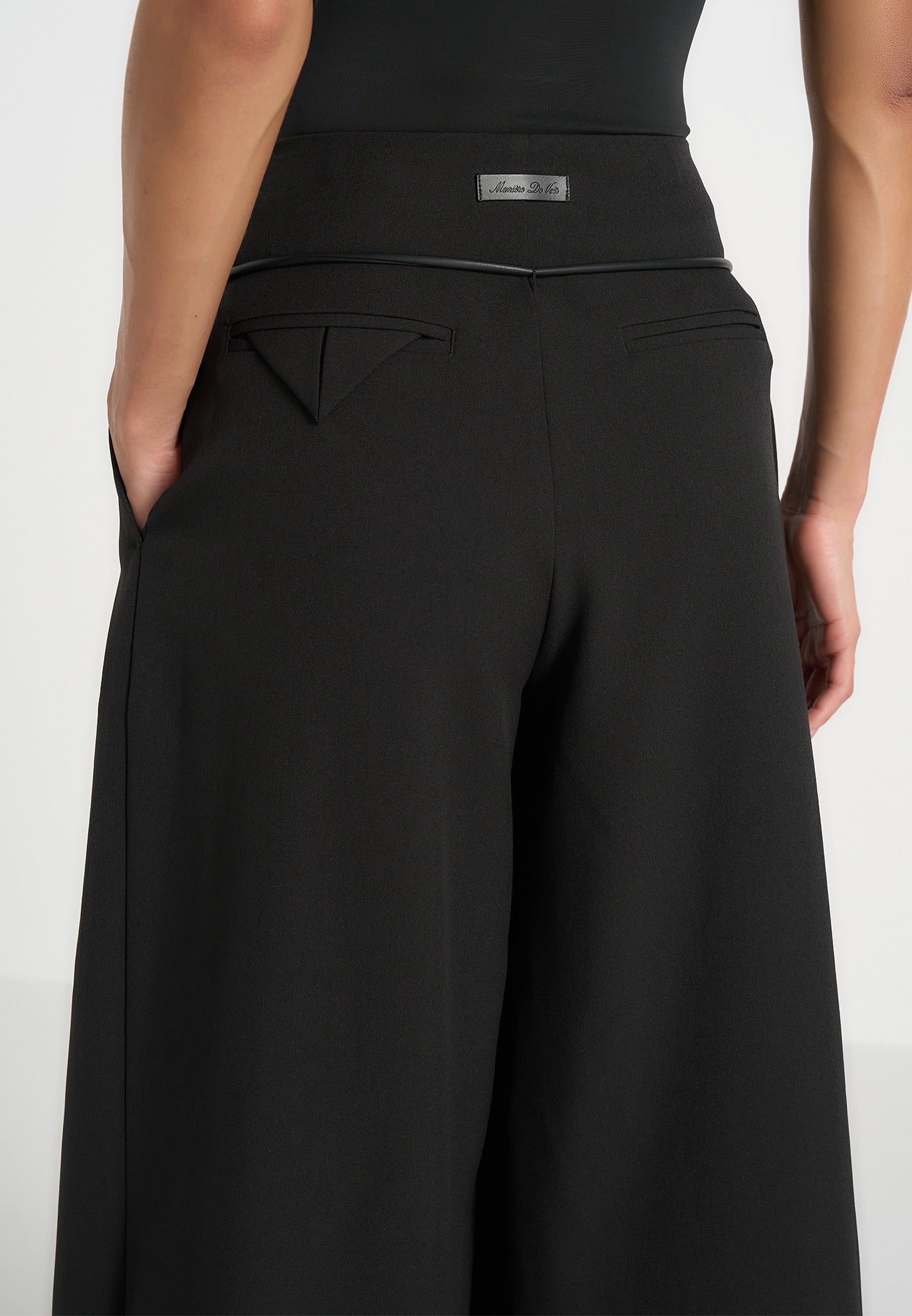 Flora - Box Pleat Wide Leg Belted Pants - Black
