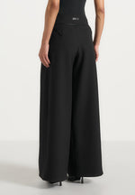 Flora - Box Pleat Wide Leg Belted Pants - Black