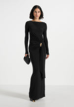edena-asym-ruched-draped-maxi-dress-black