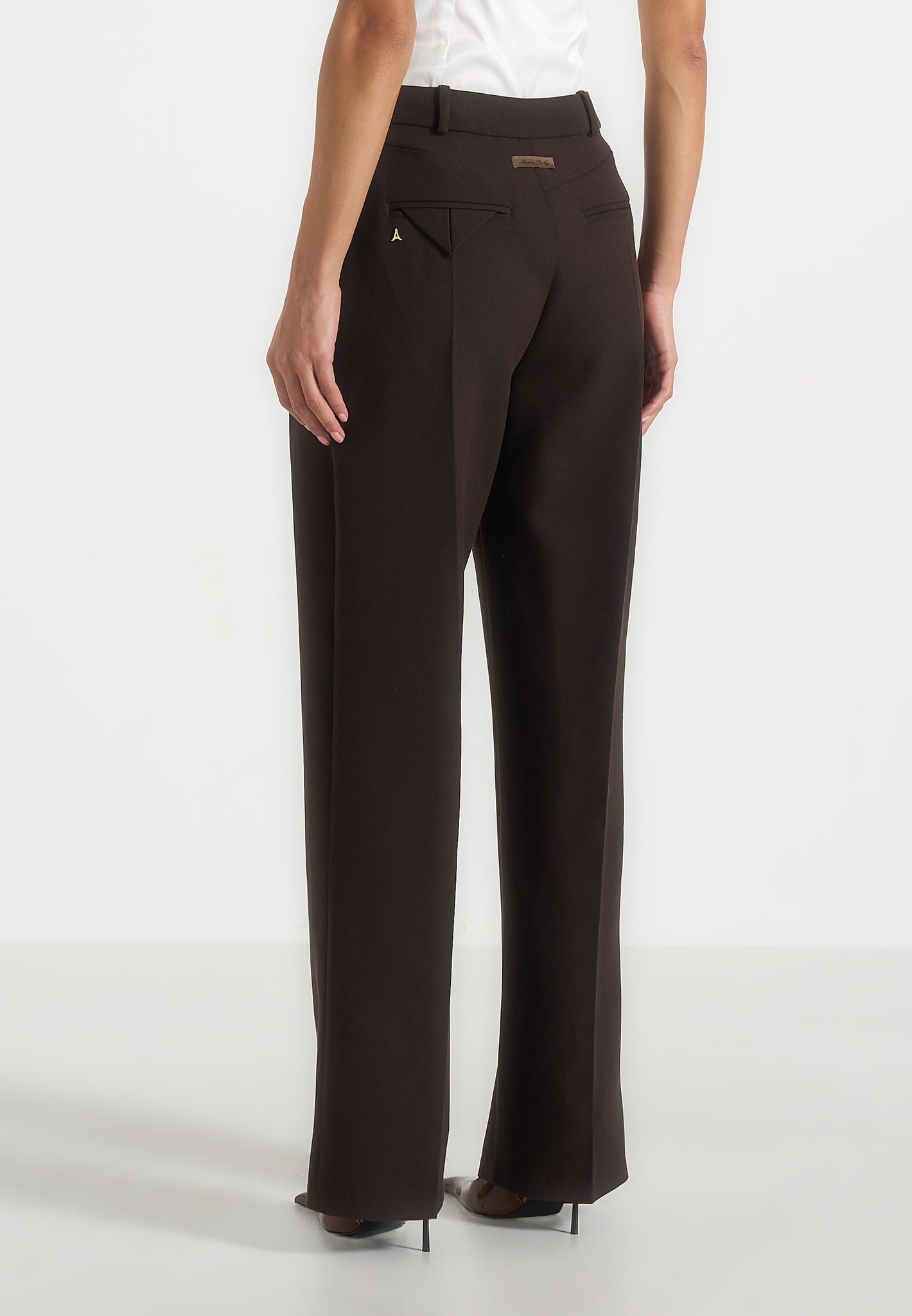 Julie - Tailored Twin Pleat Pants - Dark Brown