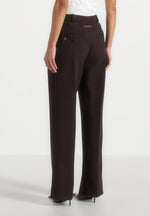 Julie - Tailored Twin Pleat Pants - Dark Brown