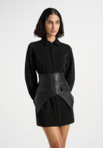 Keira - Corset Overlay Shirt Mini Dress - Black