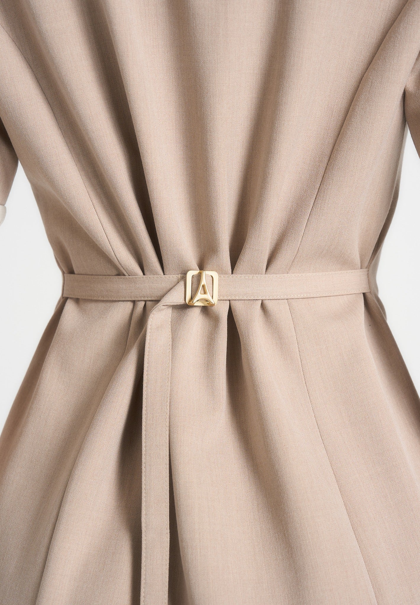Baya - Tailored Cinch Waist Pleated Blazer Dress - Beige 