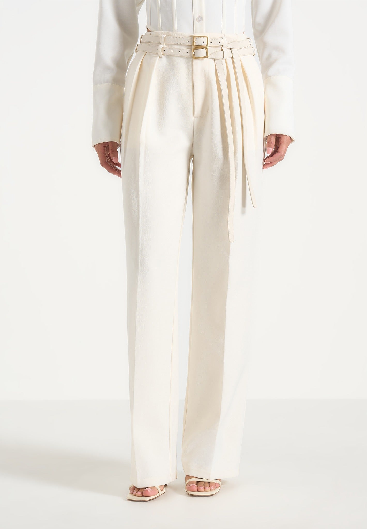 Pascale - Tailored Twin Belt Pants - Off White 