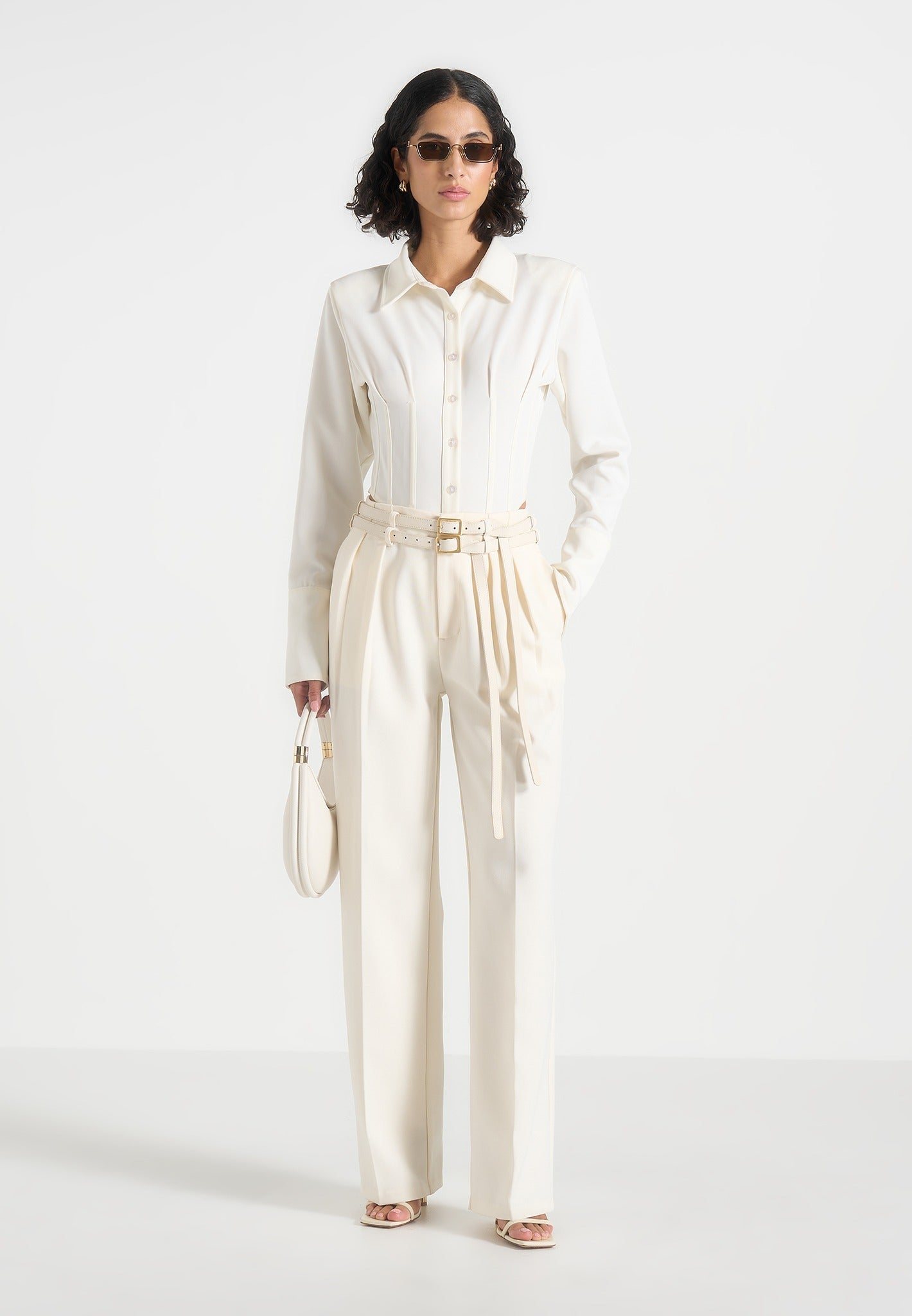 Pascale - Tailored Twin Belt Pants - Off White 